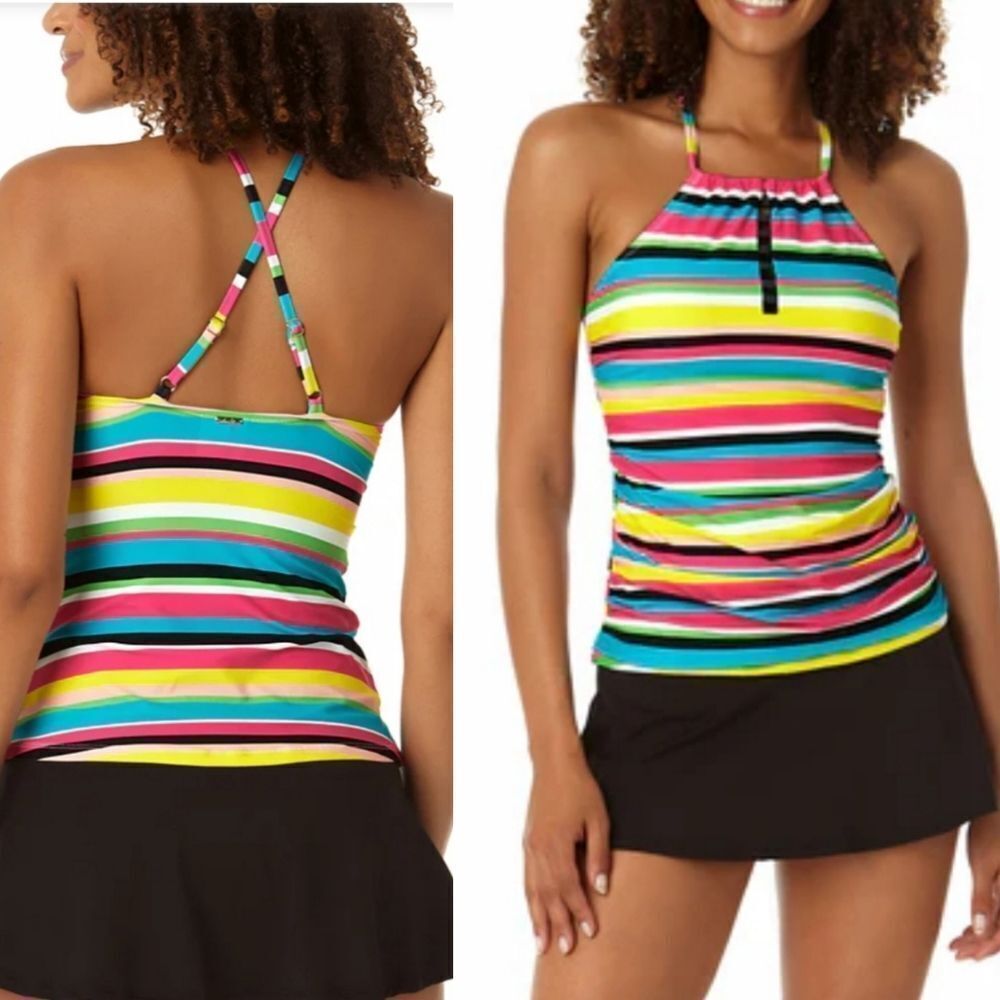 $74 NEW ANNE COLE MULTI COLOR High Neck Tankini Swim Swimsuit Top S SMALL NWT